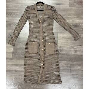 NEW PETE women's coco crochet long cardigan in bark